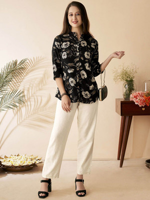 ANOUK Women Printed A-line Kurta(Black)