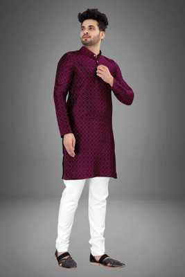 DHASU TRENDZ Men Self Design Straight Kurta(Maroon)