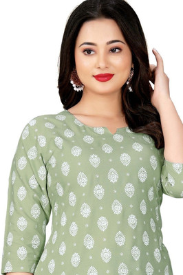 HouseOfCommon Women Printed Straight Kurta(Green)