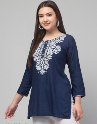 ILMA CREATION Women Embroidered Straight Kurta(Dark Blue)