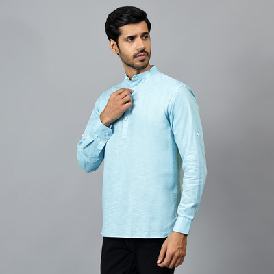 FireFish Men Solid A-line Kurta(Light Blue)