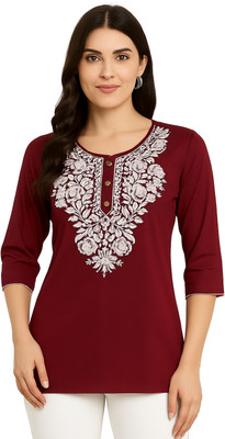 VALWICK Women Embroidered A-line Kurta(Pink)