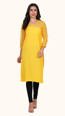STRADERAD FASHION Women Self Design Straight Kurta(Yellow)