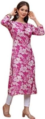 BHANU COLLECTION Women Printed Straight Kurta(Pink)