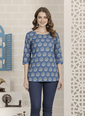 chhaya fashion Women Printed Straight Kurta(Blue)