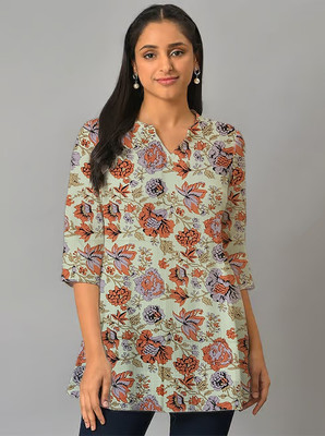 World of Mystery Women Floral Print Straight Kurta(Red)