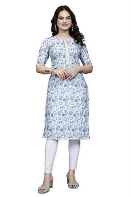 RANGRASIYA CORPORATION Women Printed Straight Kurta(White)