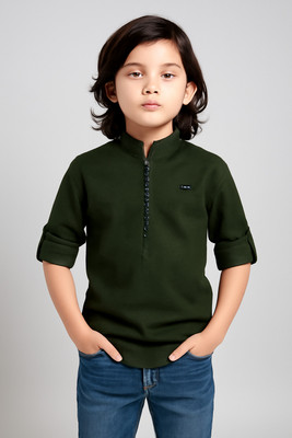 PEPILIO Boys Solid Straight Kurta(Dark Green)