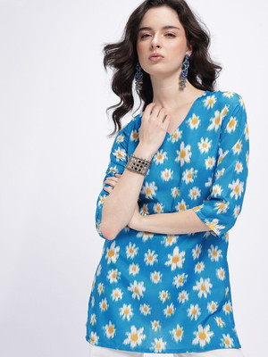 Anouk Rustic Women Printed Straight Kurta(Blue)