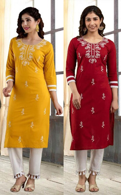 SISTO Women Chikan Embroidery A-line Kurta(Multicolor)