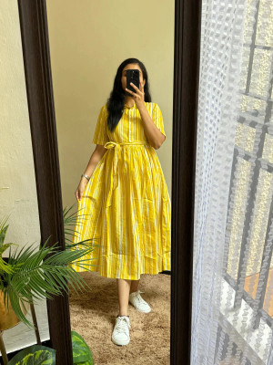 Zwc Women Printed Flared Kurta(Yellow)