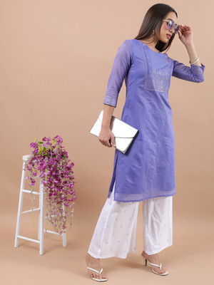 Vishudh Women Solid Straight Kurta(Purple)