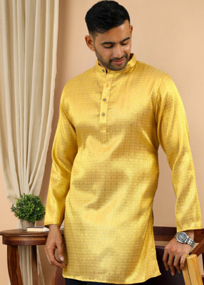 Tattva Men Self Design Straight Kurta(Gold)