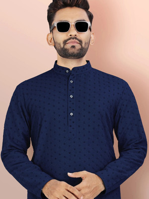 DEARISE Men Embroidered Straight Kurta(Dark Blue)