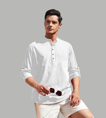 HOC's Men Solid Straight Kurta(White)