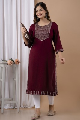 Sanyukt Women Embellished Straight Kurta(Maroon)