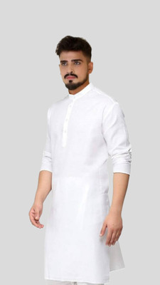 HouseOfCommon Men Solid A-line Kurta(White)