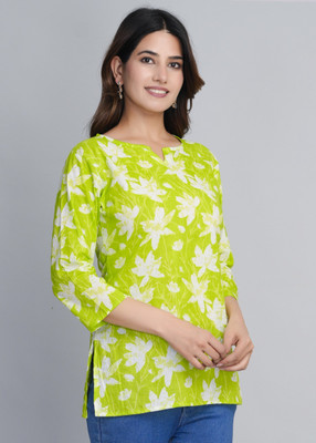 New RJP Craft Women Printed A-line Kurta(Green)
