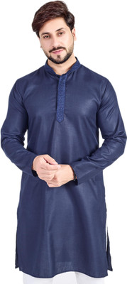 SQS Men Solid A-line Kurta(Dark Blue)