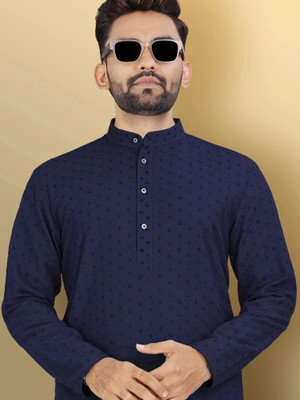 VeBNoR Men Self Design Straight Kurta(Dark Blue)