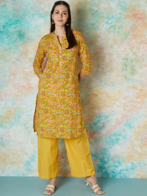 Melange by Lifestyle Women Printed Straight Kurta(Yellow)