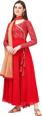 HESVI Women Embroidered Anarkali Kurta(Red, Gold)
