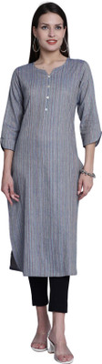 Wonder Weave Women Printed, Self Design A-line Kurta(Grey)