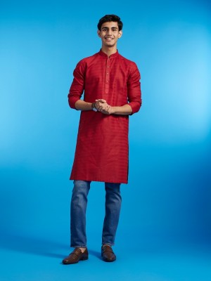 DIWAS by Manyavar Men Self Design Straight Kurta(Maroon)