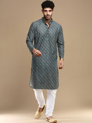 ANOUK Men Geometric Print Straight Kurta(Grey)
