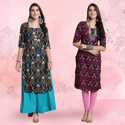 EthnicBasket Women Printed Straight Kurta(Multicolor)