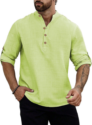 HouseOfCommon Men Self Design Straight Kurta(Green)