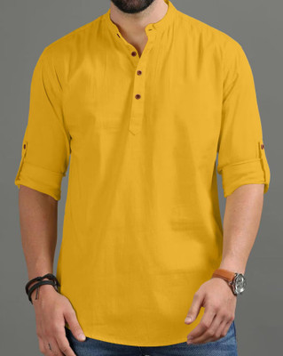 Navkanj Men Solid A-line Kurta(Yellow)