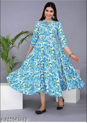 ARADHAYA FAB TAX Women Floral Print Anarkali Kurta(Blue)
