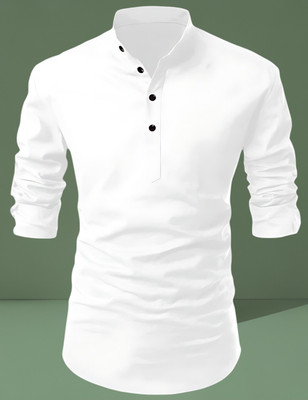 Ladyflock Men Solid Straight Kurta(White)