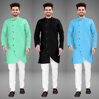 DIAMOND CLUSTER Men Self Design Trail Cut Kurta(Multicolor)