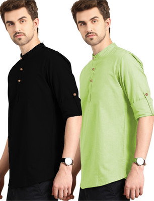 Univibe Men Solid Straight Kurta(Green, Black)