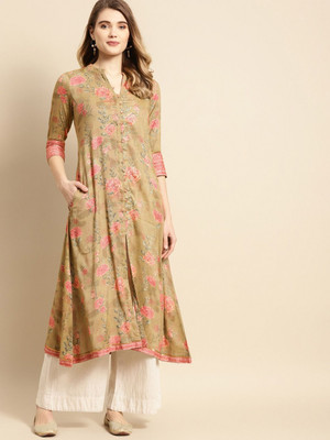 ANOUK Women Printed A-line Kurta(Brown)