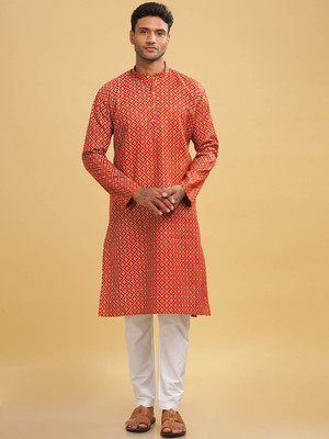 ANOUK Men Abstract Straight Kurta(Red)
