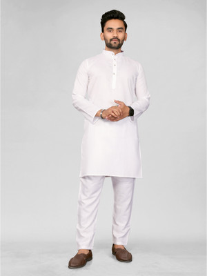Moda Rapido Men Solid, Self Design A-line Kurta(White)