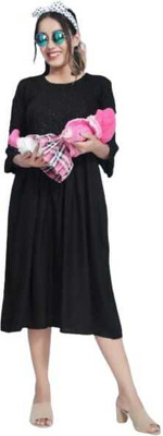 Shri Shyama Creation Women Printed A-line Kurta(Black)