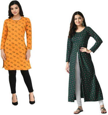 Indeweaves Women Printed A-line Kurta(Multicolor)