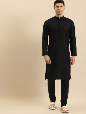 Rajubhai Hargovindas Men Self Design Straight Kurta(Black)