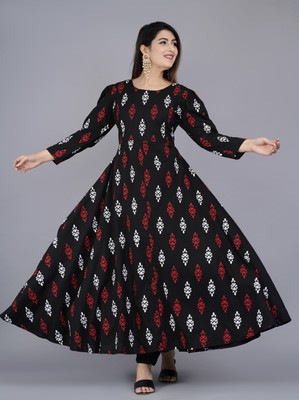 VMS Fashion Women Printed Anarkali Kurta(Black)