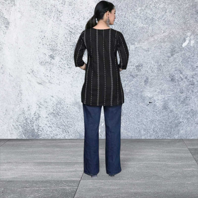 Rangrasiya Creation Women Striped A-line Kurta(Black)