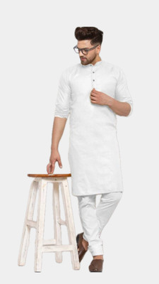 HouseOfCommon Men Solid A-line Kurta(White)