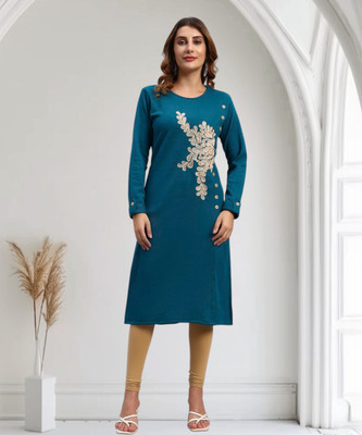 HEMLOCK Women Self Design Straight Kurta(Green)
