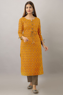 jaipurite Women Printed Straight Kurta(Yellow)