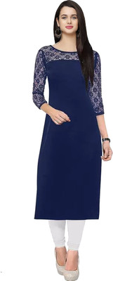 Maheshvi Women Solid Straight Kurta(Dark Blue)