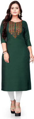 Rangrasiya Tex Women Embroidered A-line Kurta(Dark Green)