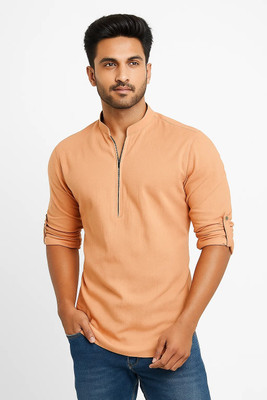 VIMASUTI Men Solid Straight Kurta(Orange)